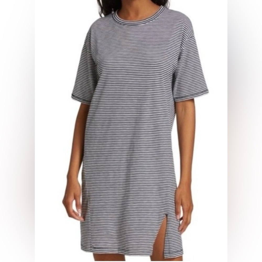 Rag & Bone Women’s Striped Tee Shirt Dress Small Black White Organic Cotton Slit